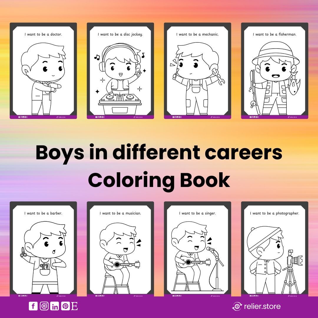 Boys in different careers coloring book
