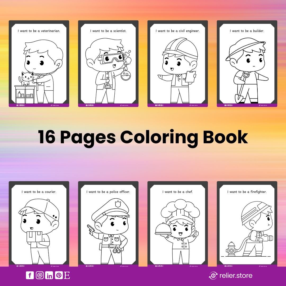 Boys in different careers coloring book